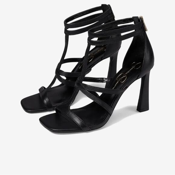 Jessica Simpson Aaralyn Black Heel Leather Heeled Sandals Size 9.5 - Picture 4 of 4